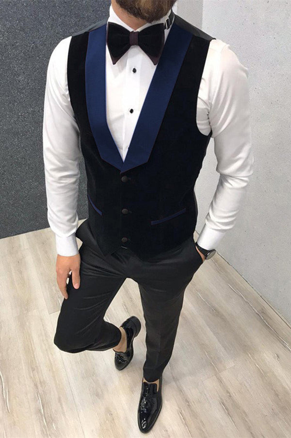 3 Piece Black-and-blue Peak Lapel Wedding Suits Tuxedos with Waistcoat-Ballbella