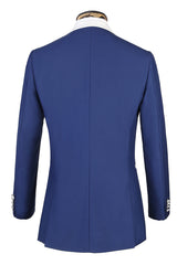 3 Piece Classic White Lapel Edge Banding Formal Blue Men's Suit For Wedding-Ballbella