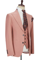 3 Piece Coral Pink Two Buttons Peak Lapel Classic Men's Suit-Ballbella