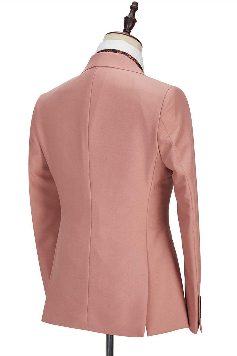 3 Piece Coral Pink Two Buttons Peak Lapel Classic Men's Suit-Ballbella