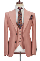 3 Piece Coral Pink Two Buttons Peak Lapel Classic Men's Suit-Ballbella