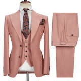 3 Piece Coral Pink Two Buttons Peak Lapel Classic Men's Suit-Ballbella