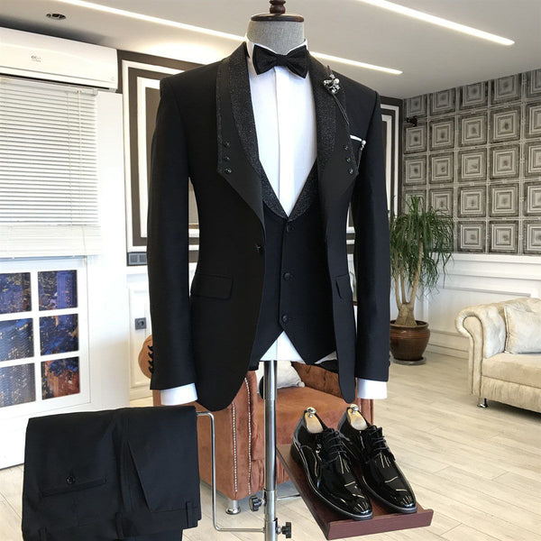 Looking for the best collection of 3-pieces All Black Shawl Lapel One Button Wedding Suits For Grooms with affordable price Shop Black Shawl Lapel Men blazers at Ballbella with free shipping available.