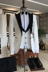 3-pieces White Men's Prom Suits mixed Black Peaked Lapel