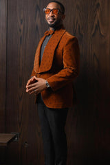 Caramel Shawl Lapel Velvet Prom Suit with Beading