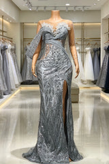 Glamorous Sweetheart One Shoulder Mermaid Prom Dresses Floor Length With Side Split