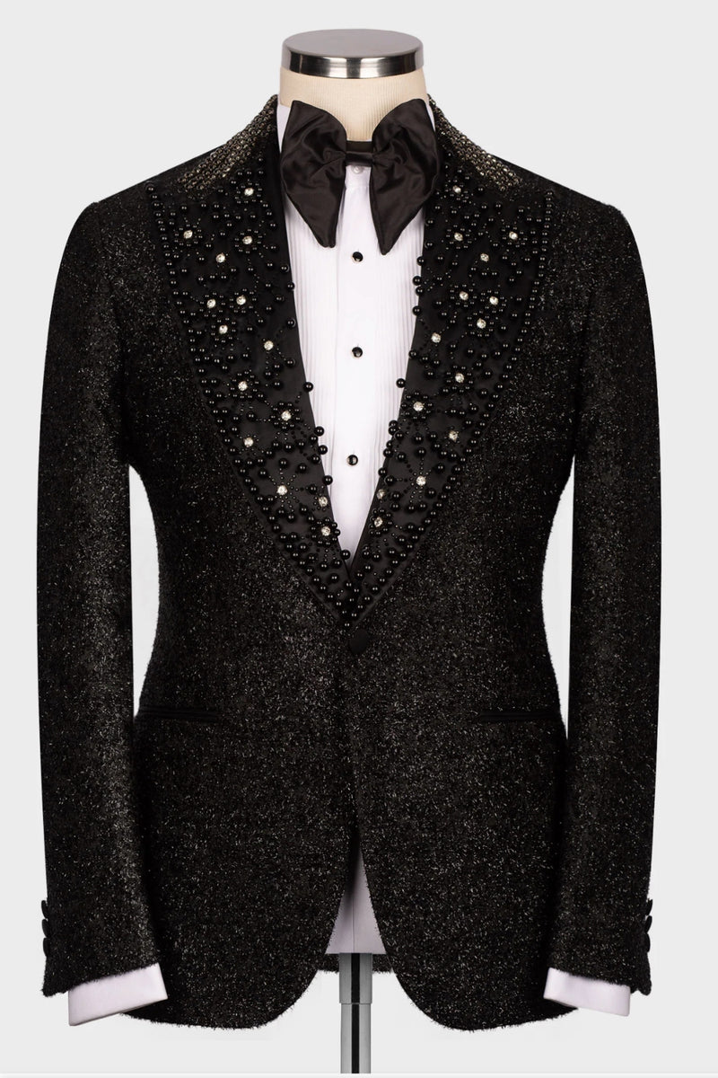 Shiny Beaded Crystals Black 2-Piece Wedding Suit for Groom
