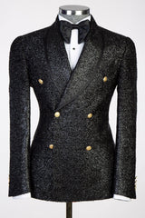 Sparkling Black Shawl Lapel Double-Breasted Men¡¯s Suit