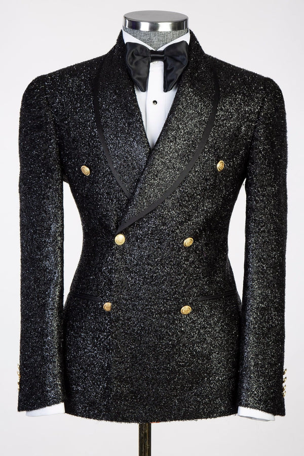 Sparkling Black Shawl Lapel Double-Breasted Men¡¯s Suit