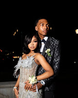 Round neck Silver Mermaid High Split One-shoulder Court Train Prom Dresses