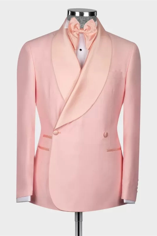 Fancy Pink Shawl Lapel Double-Breasted Wedding Suit