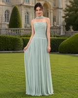 Graceful Strapless Sleeveless Chiffon Prom Dresses Floor Length With Pleats Zipper