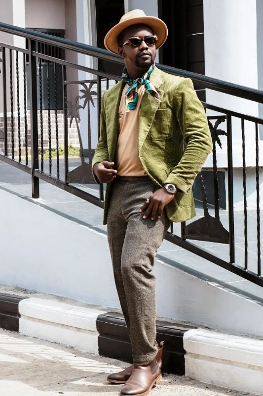 Fancy Green Notched Lapel Bespoke Prom Suit