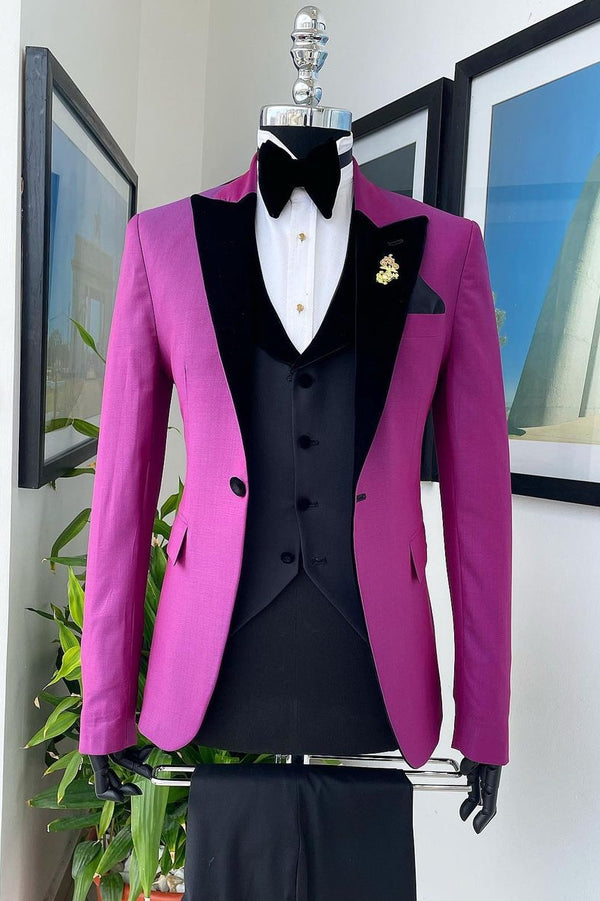 3-Piece Men¡¯s Suit with Black Velvet Lapel