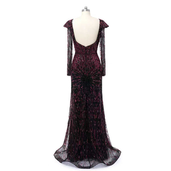 Luxury Asymmetrical Long Sleeves Mermaid Prom Dresses Column Backless With Beads