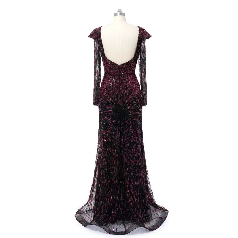 Luxury Asymmetrical Long Sleeves Mermaid Prom Dresses Column Backless With Beads