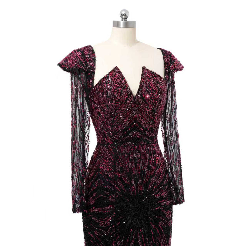 Luxury Asymmetrical Long Sleeves Mermaid Prom Dresses Column Backless With Beads