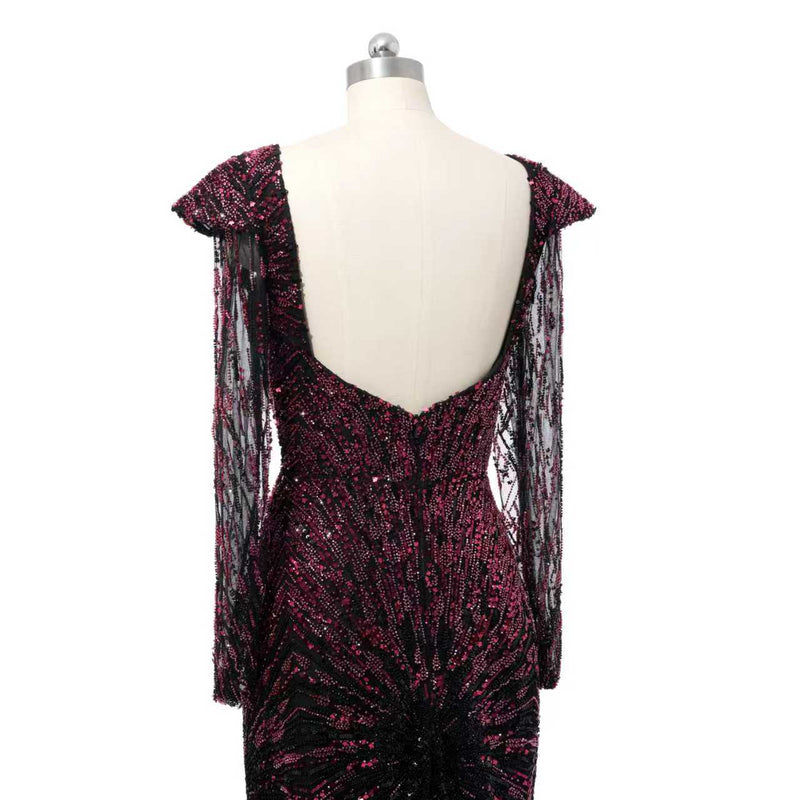 Luxury Asymmetrical Long Sleeves Mermaid Prom Dresses Column Backless With Beads