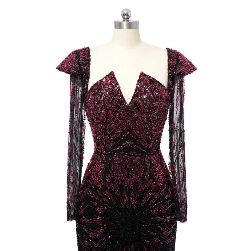 Luxury Asymmetrical Long Sleeves Mermaid Prom Dresses Column Backless With Beads