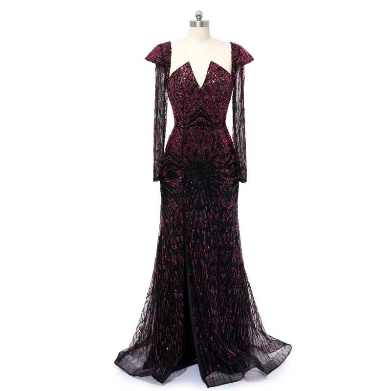 Luxury Asymmetrical Long Sleeves Mermaid Prom Dresses Column Backless With Beads