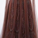Timeless Chocolate High Collar Long Sleeves Tulle Prom Dresses A-Line With Beads Pleats