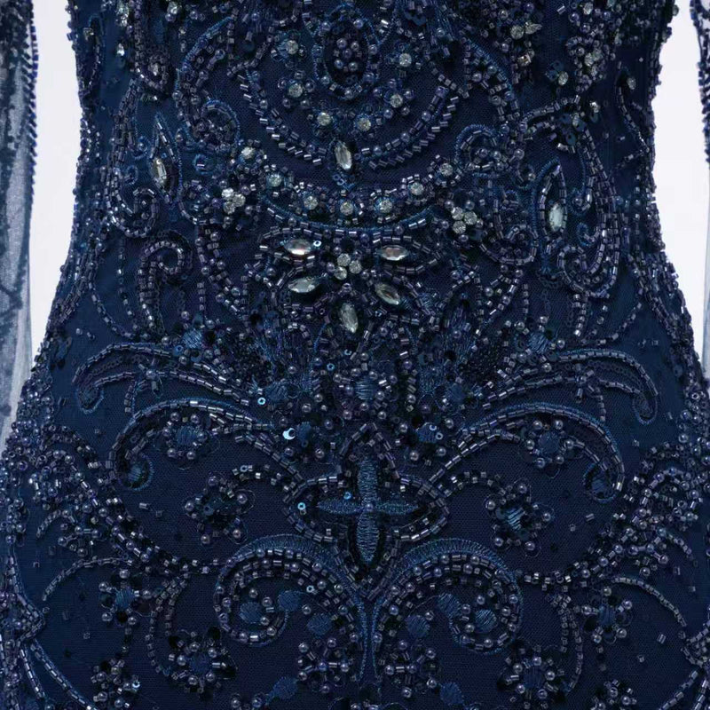 Classic High Collar Long Sleeves Mermaid Prom Dresses Sheath Gem With Beads Zipper