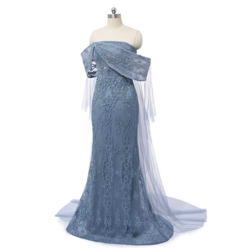 Chic Asymmetrical Strapless Mermaid Prom Dresses Column Long With Beads Zipper