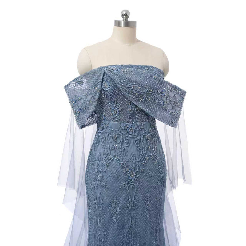 Chic Asymmetrical Strapless Mermaid Prom Dresses Column Long With Beads Zipper