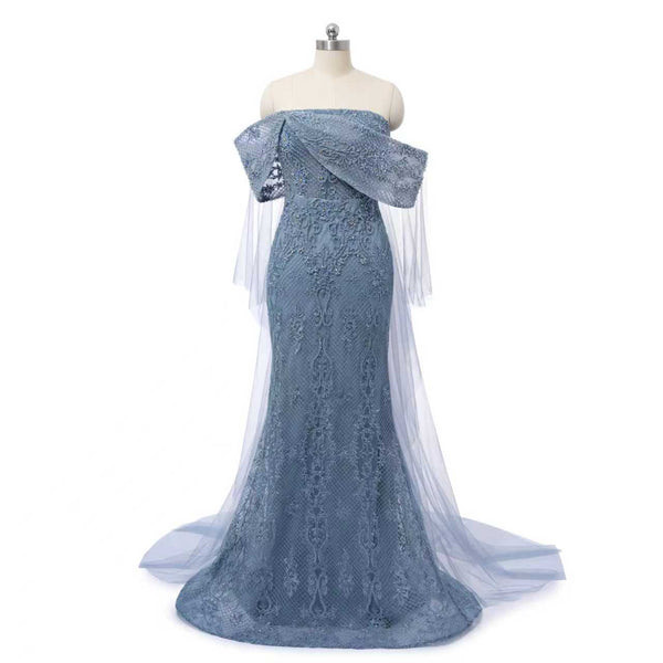 Chic Asymmetrical Strapless Mermaid Prom Dresses Column Long With Beads Zipper