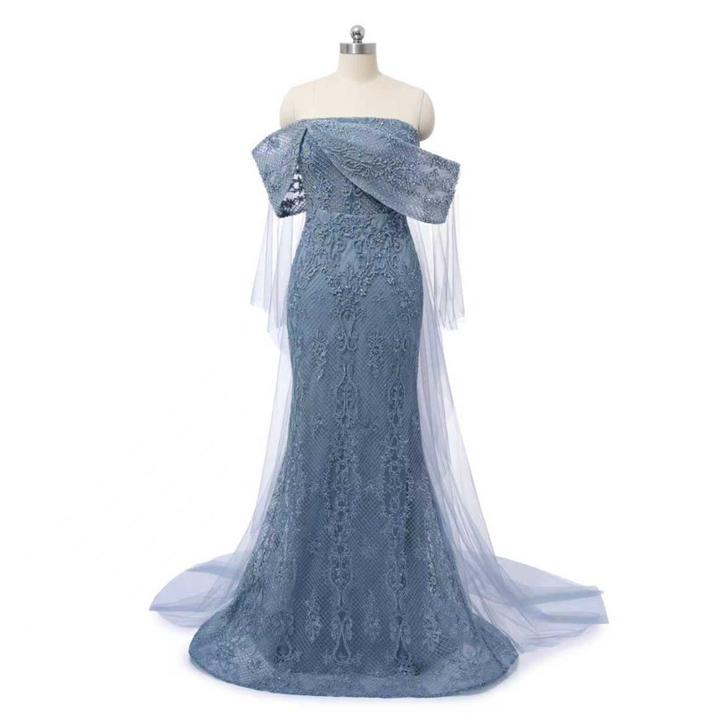 Chic Asymmetrical Strapless Mermaid Prom Dresses Column Long With Beads Zipper