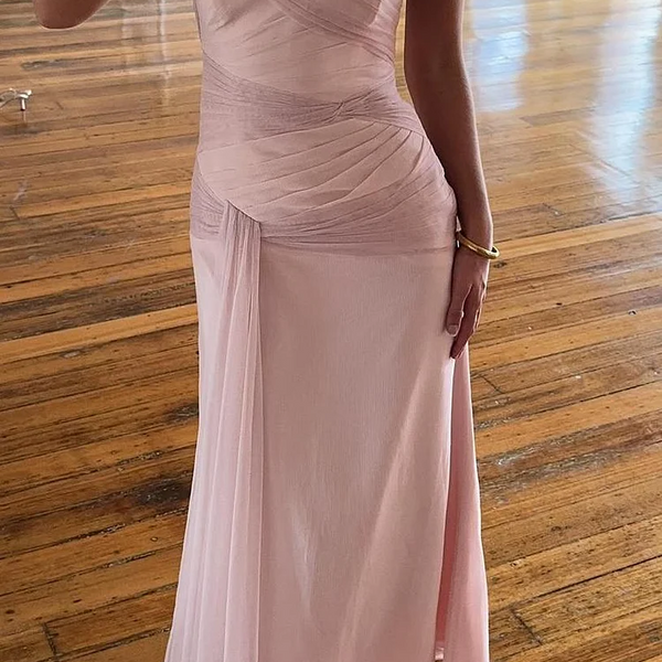 blush strapless bridesmaid dresses Blushing Pink Pleats Ankle Length Evening – Ballbella Sheath Fabric