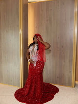 Charming Burgundy Sleeveless Sequin Prom Dresses Mermaid Sheath With Gem-Ballbella