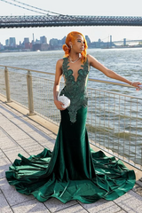 Chic Dark Green V-Neck Sleeveless Prom Dresses Mermaid Sheath With Beads-Ballbella