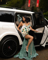 Classic Green Sweetheart One Shoulder Mermaid Prom Dresses Sheath Gem With High Split-Ballbella