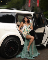 Classic Green Sweetheart One Shoulder Mermaid Prom Dresses Sheath Gem With High Split-Ballbella