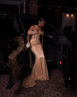 Classic Off-The-Shoulder Mermaid Prom Dresses Column Long With Gem-Ballbella
