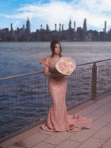 Elegant Dusty Rose Off-The-Shoulder Sweetheart Prom Dresses Mermaid Column Floor Length With Beads-Ballbella