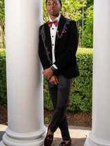 Latest Black 2 Pieces One Button Prom Men Suit Shawl Collar With Beads-Ballbella