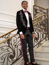 Latest Black 2 Pieces One Button Prom Men Suit Shawl Collar With Beads-Ballbella