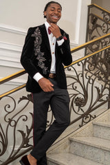Latest Black 2 Pieces One Button Prom Men Suit Shawl Collar With Beads-Ballbella