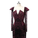 Luxury Asymmetrical Long Sleeves Mermaid Prom Dresses Column Backless With Beads-Ballbella