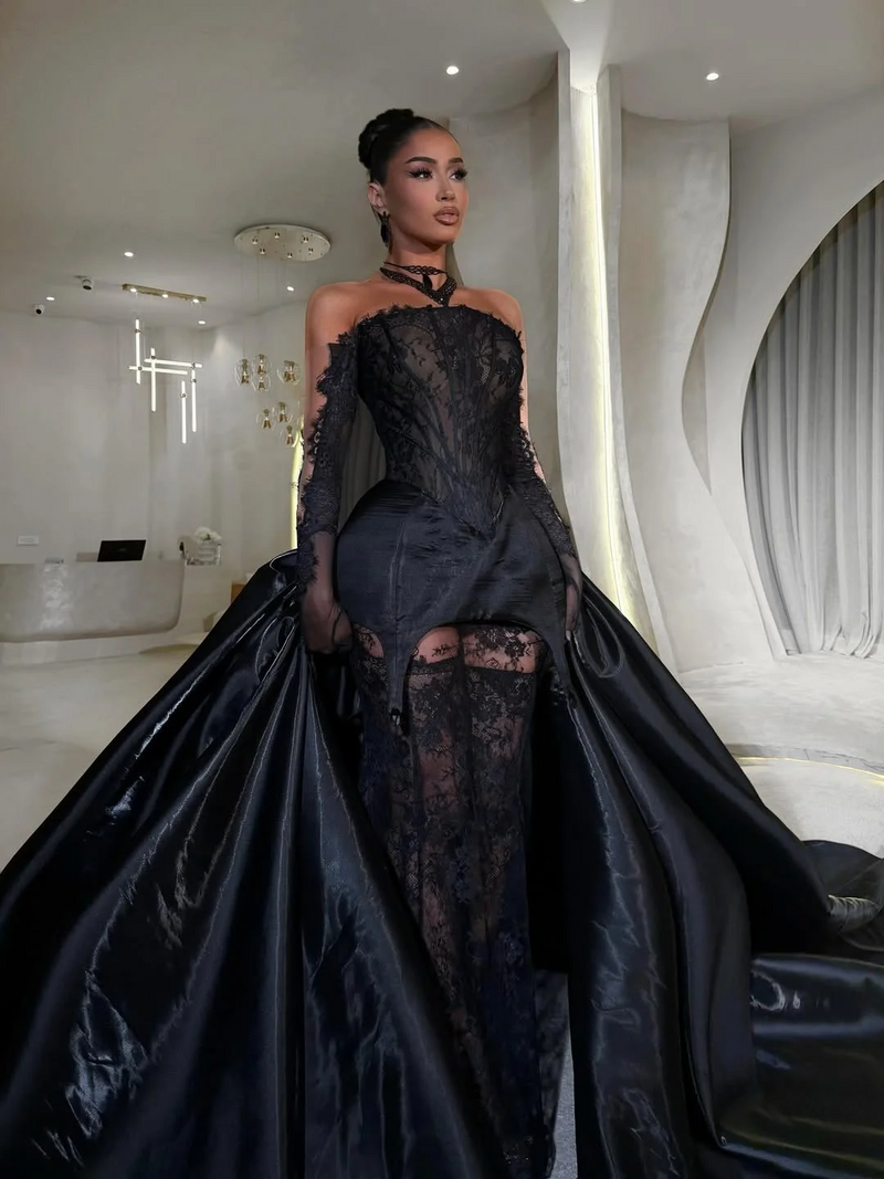 black lace train dress Off-the-shoulder Bateau Neck Long Sleeves Pleated Prom Dres – Ballbella mini vestido negro Arm Length:33″ or anyone dreaming of Amoris T103W Short A-Line