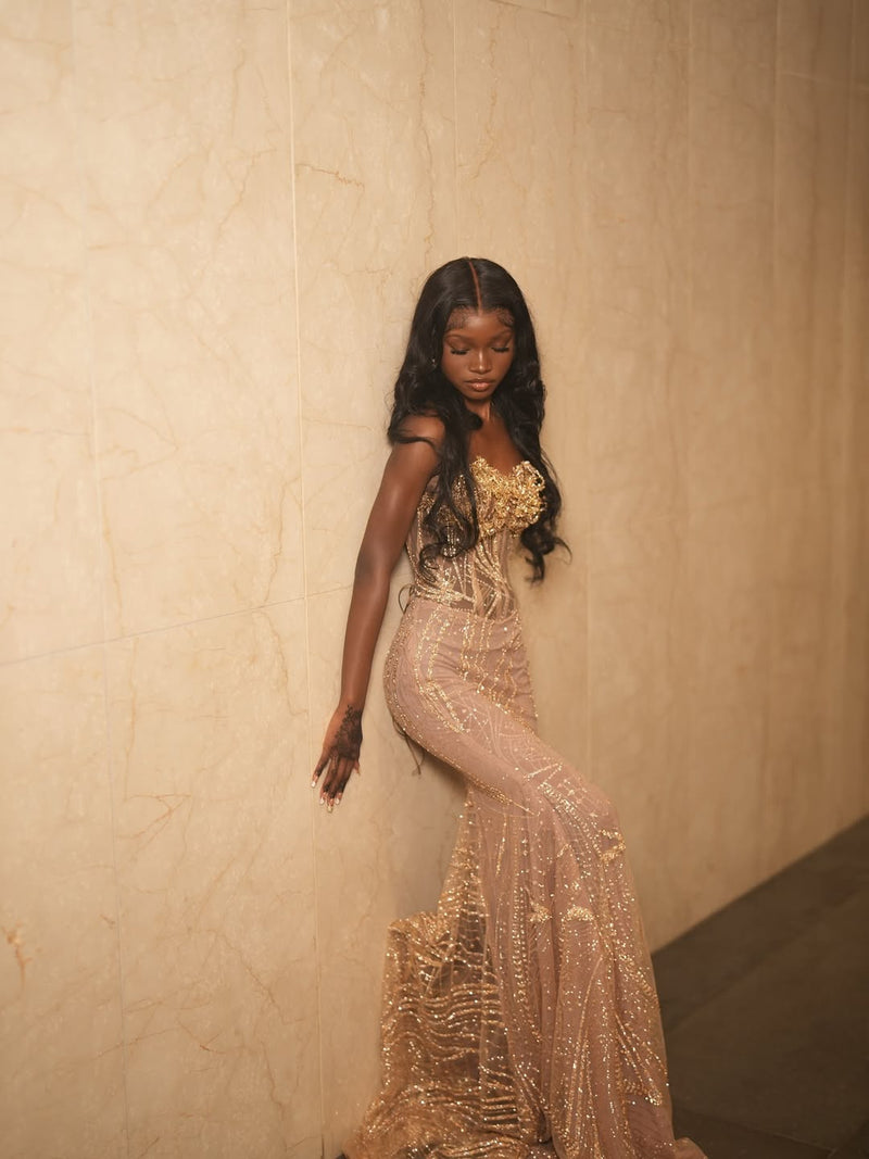 gold mermaid sweetheart prom dress Zapakasa Women Golden Corset Prom Dress with Slit Mermaid Sweetheart Evening Dress with Ruffles, Golden / US2