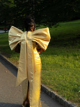Pretty Yellow Halter Sweetheart Sleeveless Prom Dresses Sheath Gem With Bow Knot-Ballbella