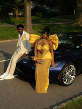 Pretty Yellow Halter Sweetheart Sleeveless Prom Dresses Sheath Gem With Bow Knot-Ballbella