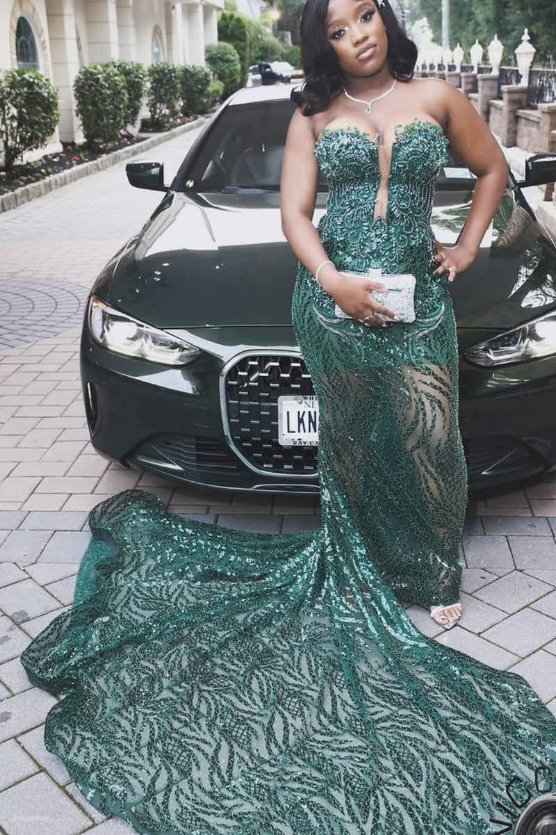 emerald green lace prom dress Romantic Strapless Sleeveless Mermaid Dresses Sheath Long With Lace-Up Back Soft Lined Sneakers Homecoming Dresses Designer Pink Embellished Fit and Size:10 (Buy Now)