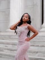 Romantic Strapless Sleeveless Mermaid Prom Dresses Column Gem With Lace-Up Back-Ballbella