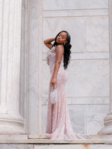 Romantic Strapless Sleeveless Mermaid Prom Dresses Column Gem With Lace-Up Back-Ballbella