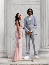 Romantic Strapless Sleeveless Mermaid Prom Dresses Column Gem With Lace-Up Back-Ballbella