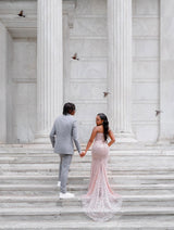 Romantic Strapless Sleeveless Mermaid Prom Dresses Column Gem With Lace-Up Back-Ballbella